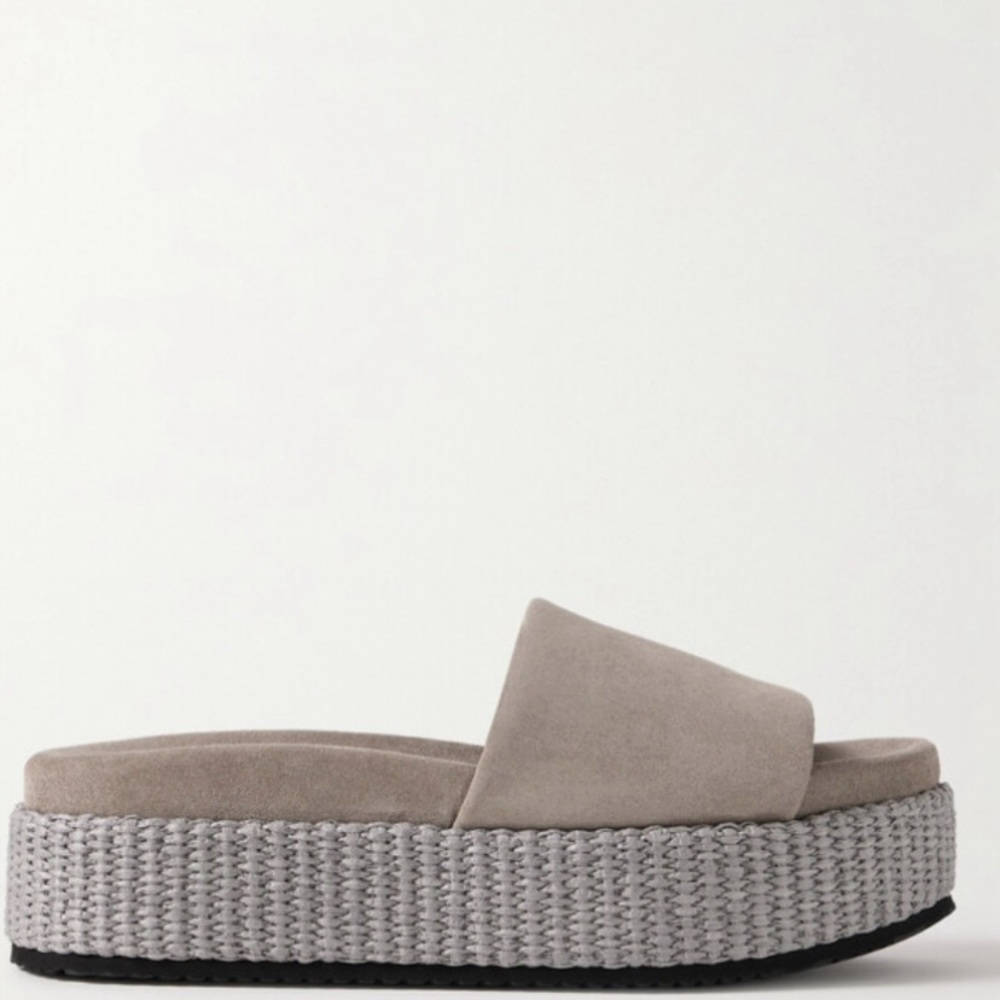 Brunello Cucinelli Suede and Raffia Platform Slides Size 7